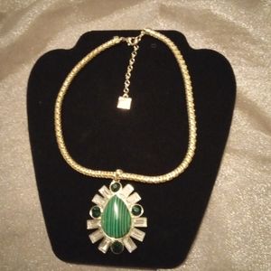 Anne Klein Faux Malachite and Crystal Necklace